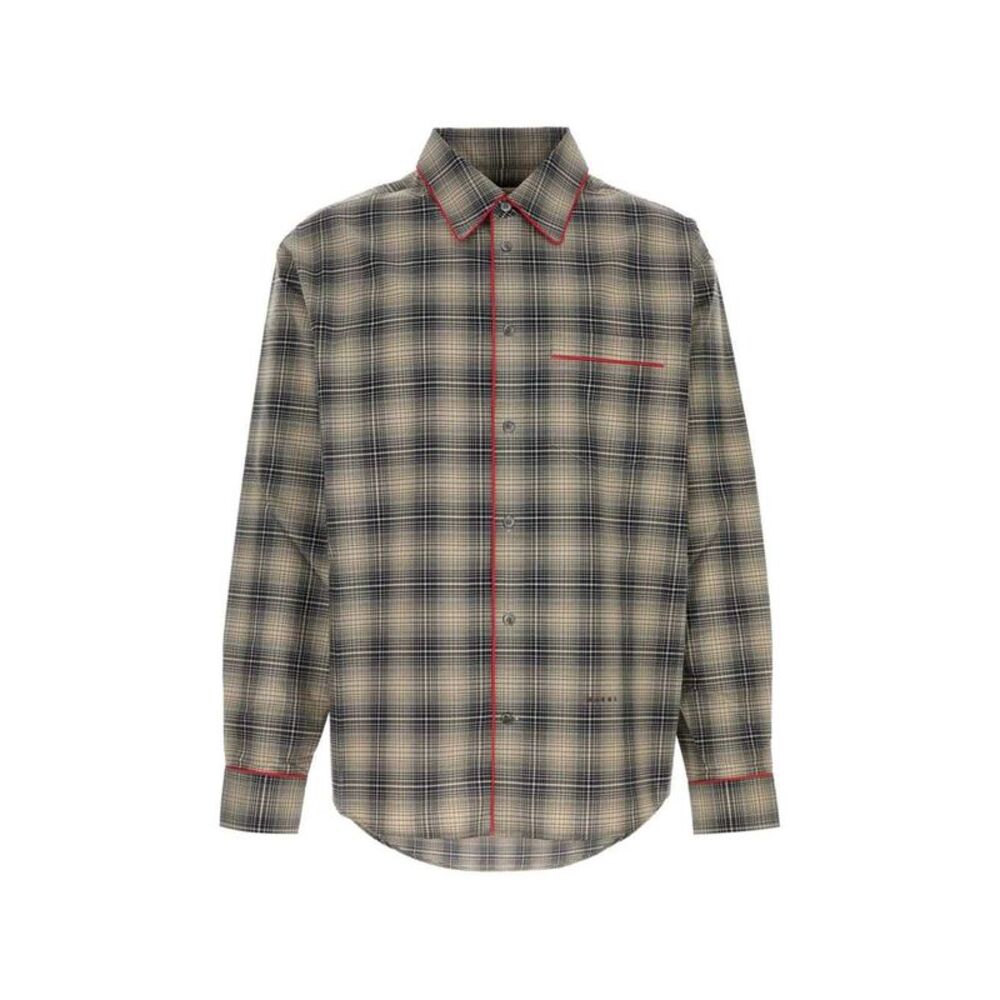 Marni Men Beige And Light Brown Ombré Check Shirt With Contrasting Piping.